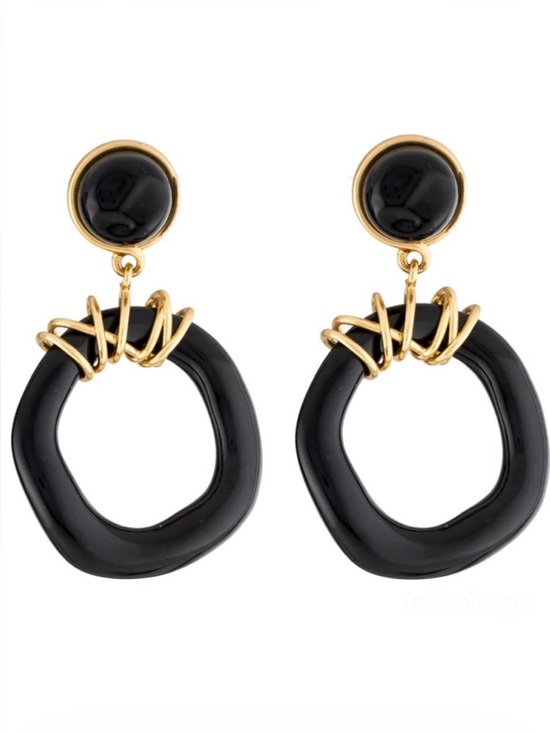 Tory Burch Jewelry - Tory Burch black + gold wrapped door knocker lightweight statement earrings